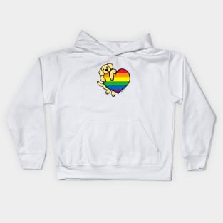 Yellow Labrador Holding Rainbow Heart Kids Hoodie